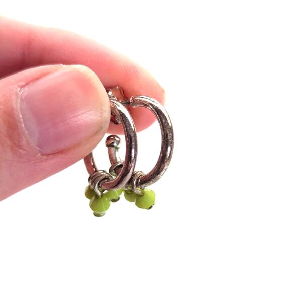 Vintage Avon Silver Tone Chacha Green Beaded Hoop Post Pierced Earrings - Picture 3 of 3